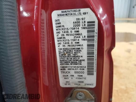 1997 Nissan Frontier XE z VIN 1N6SD11S1VC423014, wystawiony jako Copart lot #69685525 z przebiegiem 186 107 mil mil oraz Szkoda całkowita • Salvage title. Historia ofert i sprzedaży dostępna na DreamBid. Obrazek 12.