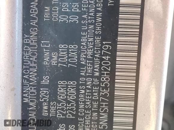 2008 Hyundai Santa Fe SE with VIN 5NMSH73E58H204791, listed as a Copart auction lot 91192025 with 147,181 mi miles and Clean title. Bid and sale history available at DreamBid. Image 12.