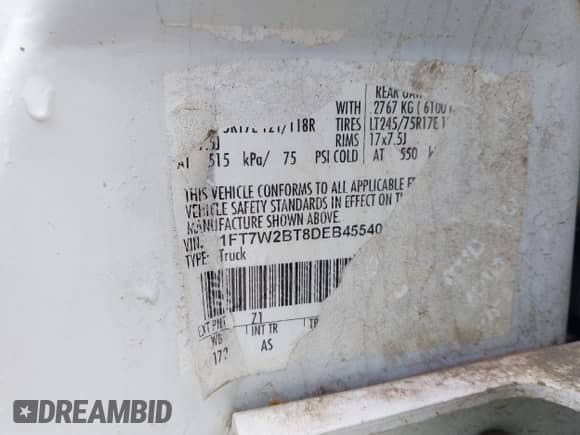 2013 Ford F-250 XL с VIN 1FT7W2BT8DEB45540, выставлен на аукционе IAAI как лот 41841007 с пробегом 424 066 миль миль и . История ставок и продаж доступна на DreamBid. Изображение 9.