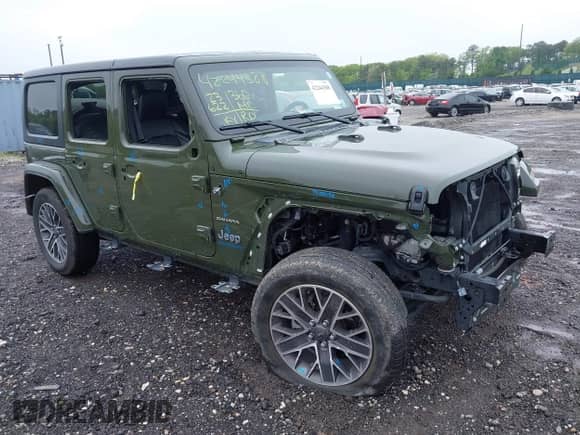 2023 Jeep Wrangler Sahara with VIN 1C4JJXP64PW684210, listed as a IAAI auction lot 42244388 with 23,622 mi miles and . Bid and sale history available at DreamBid. Image 1.