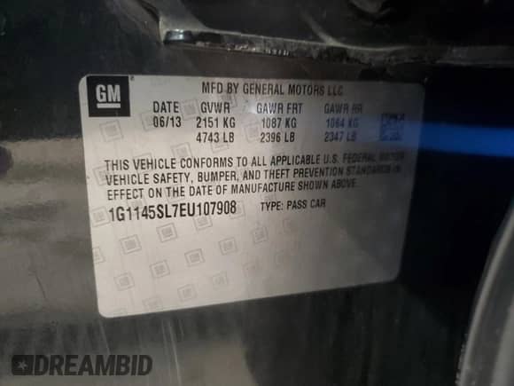 2014 Chevrolet Impala LTZ с VIN 1G1145SL7EU107908, выставлен на аукционе Copart как лот 82223255 с пробегом 127 008 миль миль и Списание • Salvage title. История ставок и продаж доступна на DreamBid. Изображение 12.