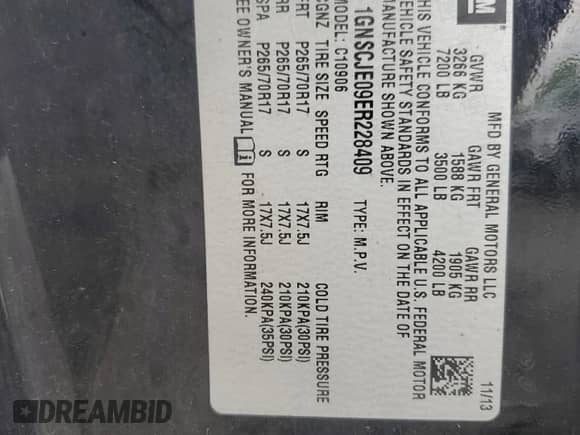 2014 Chevrolet Suburban LT с VIN 1GNSCJE09ER228409, выставлен на аукционе Copart как лот 55901885 с пробегом 328 470 миль миль и Чистый • Clean title. История ставок и продаж доступна на DreamBid. Изображение 13.