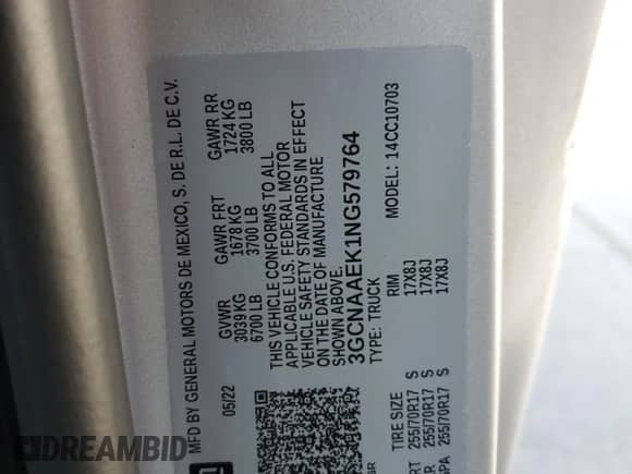 2022 Chevrolet Silverado 1500 Work Truck with VIN 3GCNAAEK1NG579764, listed as a Copart auction lot 60755205 with 30,360 mi miles and Salvage title. Bid and sale history available at DreamBid. Image 12.