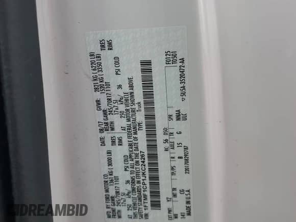 2018 Ford F-150 XL z VIN 1FTMF1CP1JKC24267, wystawiony jako Copart lot #69397665 z przebiegiem 124 532 mil mil oraz Szkoda całkowita • Salvage title. Historia ofert i sprzedaży dostępna na DreamBid. Obrazek 12.