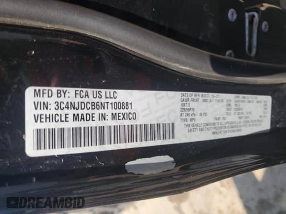 2022 Jeep Compass (RED) Edition with VIN 3C4NJDCB6NT100881, listed as a Copart auction lot 62241555 with 103,349 mi miles and Salvage title. Bid and sale history available at DreamBid. Image 12.