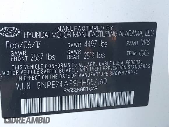 2017 Hyundai Sonata SE with VIN 5NPE24AF9HH557160, listed as a IAAI auction lot 41436261 with 99,754 mi miles and . Bid and sale history available at DreamBid. Image 9.