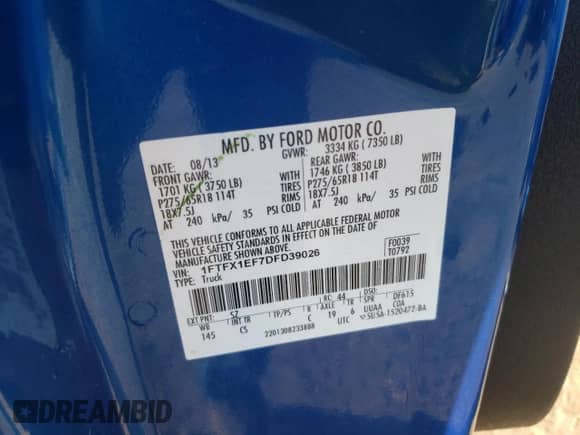 2013 Ford F-150 FX4 с VIN 1FTFX1EF7DFD39026, выставлен на аукционе Copart как лот 71249855 с пробегом 159 136 миль миль и Списание • Salvage title. История ставок и продаж доступна на DreamBid. Изображение 12.