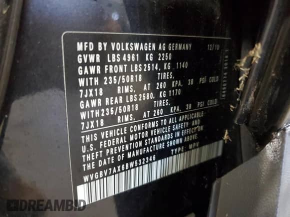 2011 Volkswagen Tiguan S с VIN WVGBV7AX6BW532346, выставлен на аукционе Copart как лот 86663685 с пробегом 121 842 миль миль и Чистый • Clean title. История ставок и продаж доступна на DreamBid. Изображение 13.