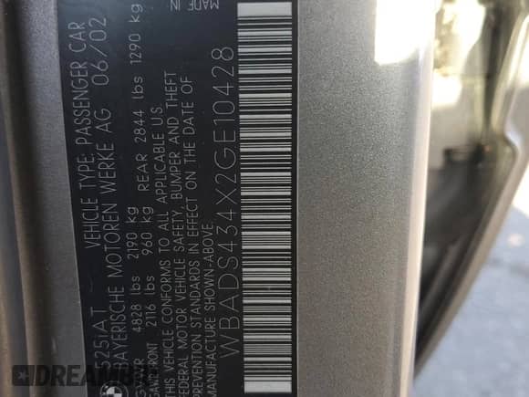 2002 BMW 5 Series 525i z VIN WBADS434X2GE10428, wystawiony jako Copart lot #78684644 z przebiegiem 183 737 mil mil oraz Szkoda całkowita • Salvage title. Historia ofert i sprzedaży dostępna na DreamBid. Obrazek 12.