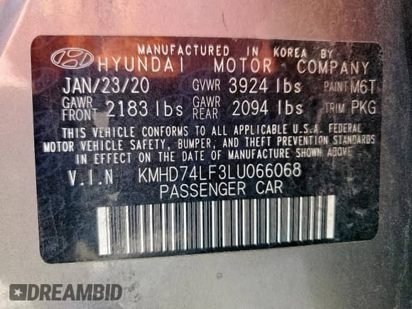 2020 Hyundai Elantra SE с VIN KMHD74LF3LU066068, выставлен на аукционе Copart как лот 80165465 с пробегом 132 323 миль миль и Списание • Salvage title. История ставок и продаж доступна на DreamBid. Изображение 13.