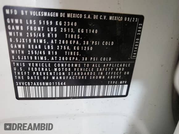 2024 Volkswagen Tiguan SE R-Line Black z VIN 3VVCB7AX6RM011544, wystawiony jako Copart lot #66198745 z przebiegiem 23 609 mil mil oraz Szkoda całkowita • Salvage title. Historia ofert i sprzedaży dostępna na DreamBid. Obrazek 13.
