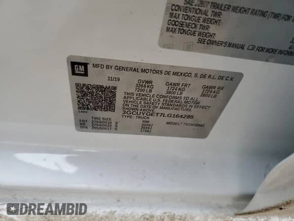 2020 Chevrolet Silverado 1500 LTZ с VIN 3GCUYGET7LG164285, выставлен на аукционе Copart как лот 44629675 с пробегом 59 622 миль миль и Списание • Salvage title. История ставок и продаж доступна на DreamBid. Изображение 12.