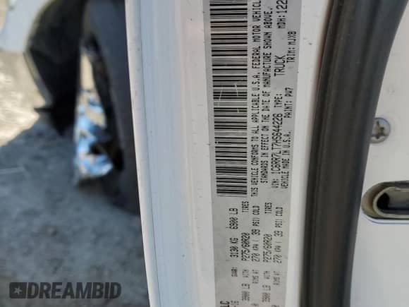 2017 Ram 1500 SLT with VIN 1C6RR7LT7HS644226, listed as a Copart auction lot 73575854 with Not provided miles and Salvage title. Bid and sale history available at DreamBid. Image 14.