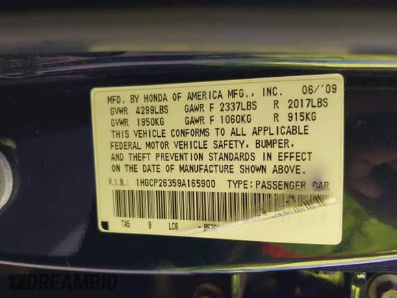 2009 Honda Accord LX с VIN 1HGCP26359A165900, выставлен на аукционе IAAI как лот 42776323 с пробегом 143 788 миль миль и . История ставок и продаж доступна на DreamBid. Изображение 9.