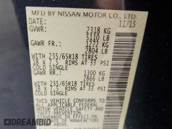 2015 Nissan Murano SL z VIN 5N1AZ2MGXFN287996, wystawiony jako Copart lot #71301865 z przebiegiem 85 559 mil mil oraz Szkoda całkowita • Salvage title. Historia ofert i sprzedaży dostępna na DreamBid. Obrazek 13.