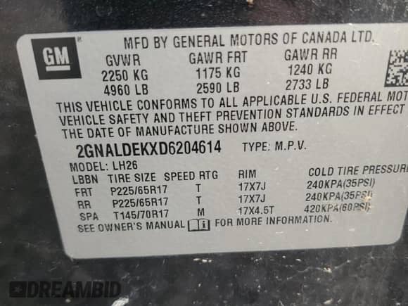 2013 Chevrolet Equinox LT with VIN 2GNALDEKXD6204614, listed as a Copart auction lot 86489585 with Not provided miles and Clean title. Bid and sale history available at DreamBid. Image 12.
