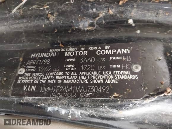 1998 Hyundai Elantra с VIN KMHJF24M1WU730492, выставлен на аукционе IAAI как лот 42632883 с пробегом 98 926 миль миль и . История ставок и продаж доступна на DreamBid. Изображение 9.