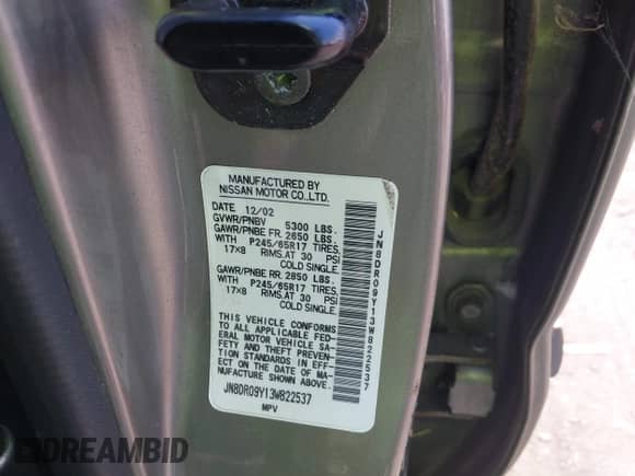 2003 Nissan Pathfinder SE z VIN JN8DR09Y13W822537, wystawiony jako IAAI lot #42116854 z przebiegiem 193 377 mil mil oraz . Historia ofert i sprzedaży dostępna na DreamBid. Obrazek 9.