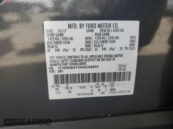 2017 Ford Explorer Platinum с VIN 1FM5K8HTXHGC64533, выставлен на аукционе Copart как лот 71191235 с пробегом 166 627 миль миль и Списание • Salvage title. История ставок и продаж доступна на DreamBid. Изображение 14.