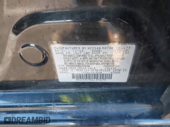 2016 Nissan Note S with VIN 3N1CE2CP8GL370194, listed as a IAAI auction lot 41311762 with 137,052 mi miles and . Bid and sale history available at DreamBid. Image 9.