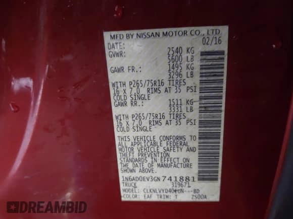 2016 Nissan Frontier S z VIN 1N6AD0EV3GN741881, wystawiony jako IAAI lot #42197636 z przebiegiem 101 565 mil mil oraz . Historia ofert i sprzedaży dostępna na DreamBid. Obrazek 9.