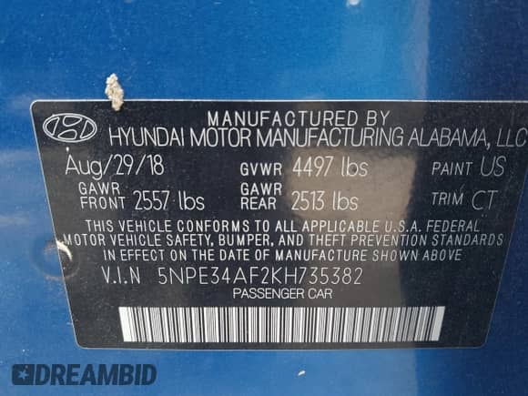 2019 Hyundai Sonata Sport с VIN 5NPE34AF2KH735382, выставлен на аукционе IAAI как лот 41815754 с пробегом 136 432 миль миль и . История ставок и продаж доступна на DreamBid. Изображение 9.