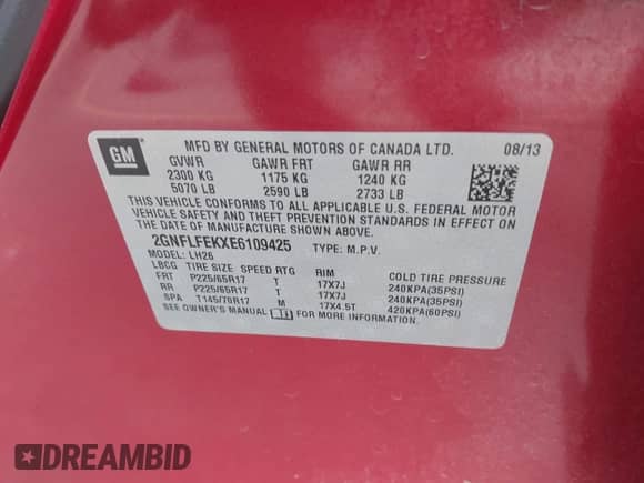 2014 Chevrolet Equinox LT с VIN 2GNFLFEKXE6109425, выставлен на аукционе IAAI как лот 43221027 с пробегом 126 805 миль миль и . История ставок и продаж доступна на DreamBid. Изображение 9.