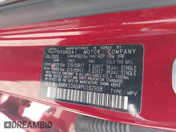 2023 Hyundai Kona SEL z VIN KM8K33AG4PU192938, wystawiony jako IAAI lot #43527773 z przebiegiem 86 580 mil mil oraz . Historia ofert i sprzedaży dostępna na DreamBid. Obrazek 9.