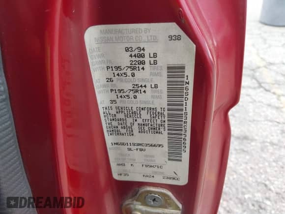 1994 Nissan Frontier with VIN 1N6SD11S3RC356695, listed as a IAAI auction lot 42408659 with 187,376 mi miles and . Bid and sale history available at DreamBid. Image 9.