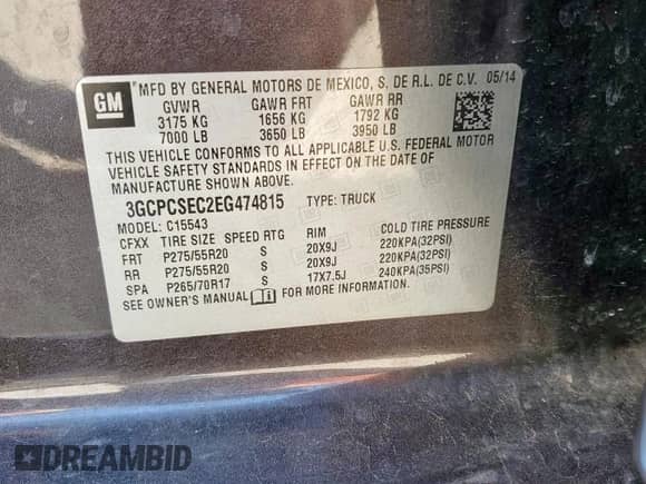 2014 Chevrolet Silverado 1500 LTZ with VIN 3GCPCSEC2EG474815, listed as a Copart auction lot 80324855 with 176,383 mi miles and Salvage title. Bid and sale history available at DreamBid. Image 13.