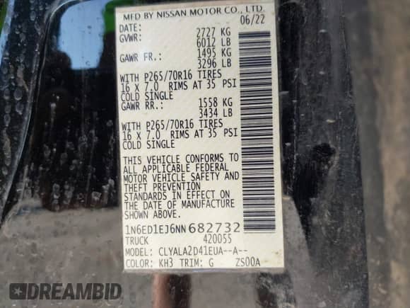 2022 Nissan Frontier S z VIN 1N6ED1EJ6NN682732, wystawiony jako IAAI lot #42170610 z przebiegiem 58 999 mil mil oraz . Historia ofert i sprzedaży dostępna na DreamBid. Obrazek 9.