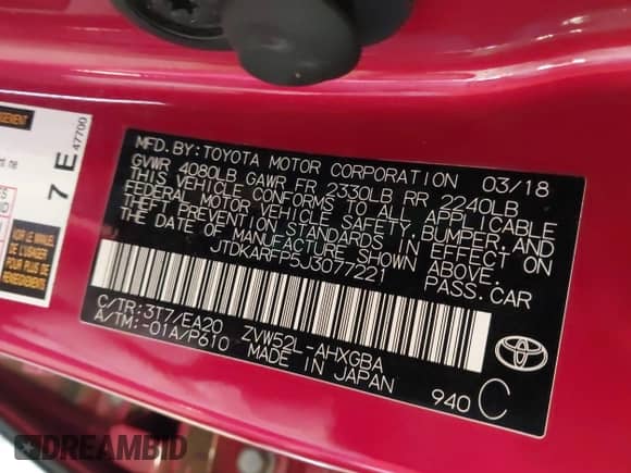 2018 Toyota Prius Plus z VIN JTDKARFP5J3077221, wystawiony jako IAAI lot #42544838 z przebiegiem 84 902 mil mil oraz . Historia ofert i sprzedaży dostępna na DreamBid. Obrazek 9.