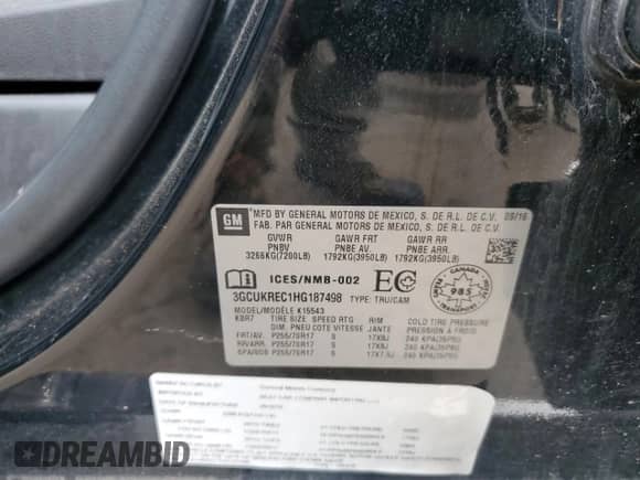 2017 Chevrolet Silverado 1500 LT with VIN 3GCUKREC1HG187498, listed as a Copart auction lot 81804755 with 143,643 mi miles and Salvage title. Bid and sale history available at DreamBid. Image 12.