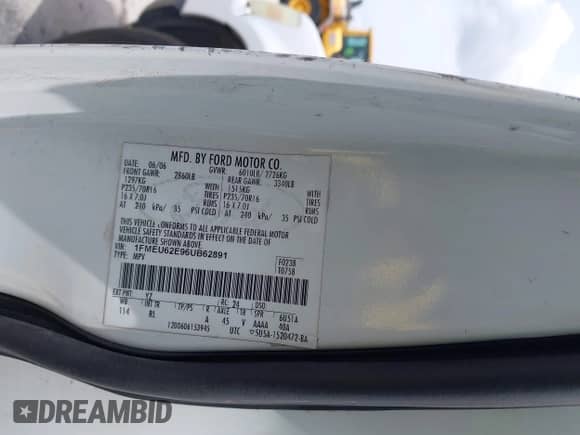 2006 Ford Explorer XLS with VIN 1FMEU62E96UB62891, listed as a IAAI auction lot 42403739 with 101,978 mi miles and . Bid and sale history available at DreamBid. Image 9.