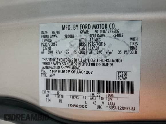 2006 Ford Explorer XLS with VIN 1FMEU62EX6UA01207, listed as a Copart auction lot 70498265 with 203,009 mi miles and Salvage title. Bid and sale history available at DreamBid. Image 13.