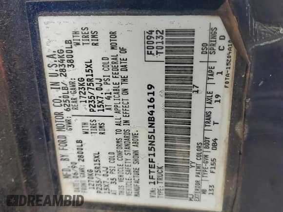 1990 Ford F-150 with VIN 1FTEF15N5LNB41619, listed as a Copart auction lot 90739065 with 145,425 mi miles and Clean title. Bid and sale history available at DreamBid. Image 12.