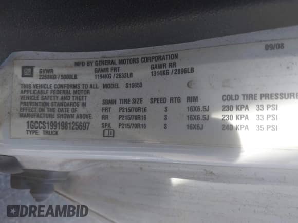 2009 Chevrolet Colorado Work Truck with VIN 1GCCS199198125697, listed as a IAAI auction lot 42537473 with 116,270 mi miles and . Bid and sale history available at DreamBid. Image 9.