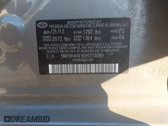 2013 Hyundai Elantra GLS with VIN 5NPDH4AE9DH370089, listed as a IAAI auction lot 43139017 with 116,224 mi miles and . Bid and sale history available at DreamBid. Image 9.