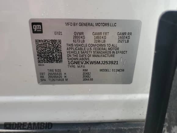 2021 Chevrolet Traverse RS z VIN 1GNEVJKW5MJ253921, wystawiony jako Copart lot #68101605 z przebiegiem 104 354 mil mil oraz Nie do naprawy • Non repairable. Historia ofert i sprzedaży dostępna na DreamBid. Obrazek 13.