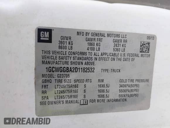 2013 Chevrolet Express Cargo with VIN 1GCWGGBA2D1182532, listed as a IAAI auction lot 40723126 with 170,691 mi miles and . Bid and sale history available at DreamBid. Image 9.