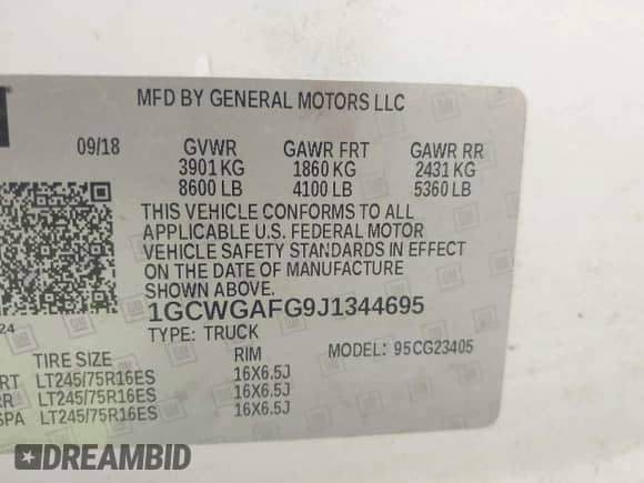 2018 Chevrolet Express Cargo with VIN 1GCWGAFG9J1344695, listed as a IAAI auction lot 42231830 with 147,926 mi miles and . Bid and sale history available at DreamBid. Image 9.