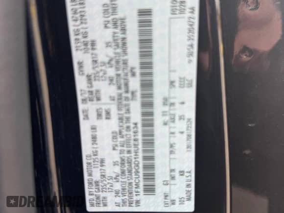 2017 Ford Escape SE с VIN 1FMCU9GD1HUE81634, выставлен на аукционе Copart как лот 59329635 с пробегом 98 326 миль миль и Чистый • Clean title. История ставок и продаж доступна на DreamBid. Изображение 10.