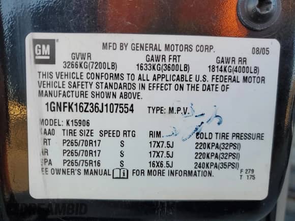 2006 Chevrolet Suburban LT z VIN 1GNFK16Z36J107554, wystawiony jako Copart lot #41739425 z przebiegiem Nie podano mil oraz Szkoda całkowita • Salvage title. Historia ofert i sprzedaży dostępna na DreamBid. Obrazek 13.