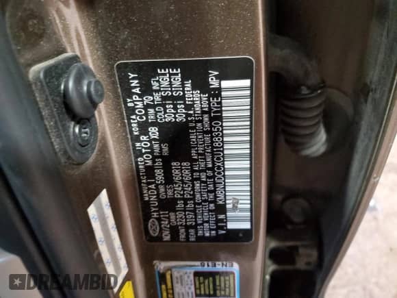 2012 Hyundai Veracruz Limited z VIN KM8NUDCCXCU188350, wystawiony jako Copart lot #81057554 z przebiegiem 174 522 mil mil oraz Szkoda całkowita • Salvage title. Historia ofert i sprzedaży dostępna na DreamBid. Obrazek 13.