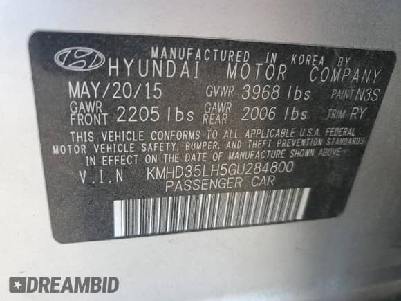 2016 Hyundai Elantra with VIN KMHD35LH5GU284800, listed as a Copart auction lot 71324905 with 95,214 mi miles and Salvage title. Bid and sale history available at DreamBid. Image 12.