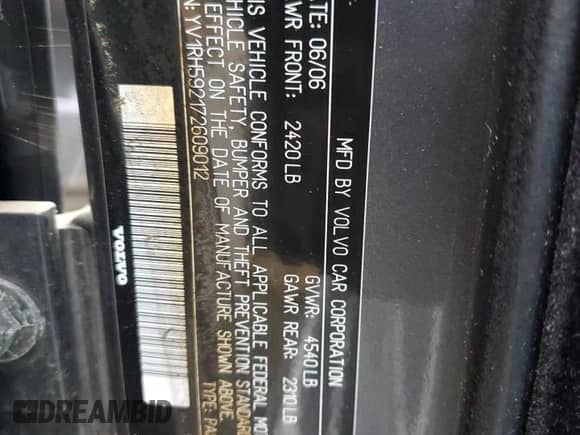 2007 Volvo S60 2.5L Turbo с VIN YV1RH592172609012, выставлен на аукционе Copart как лот 80664935 с пробегом 100 895 миль миль и Списание • Salvage title. История ставок и продаж доступна на DreamBid. Изображение 12.