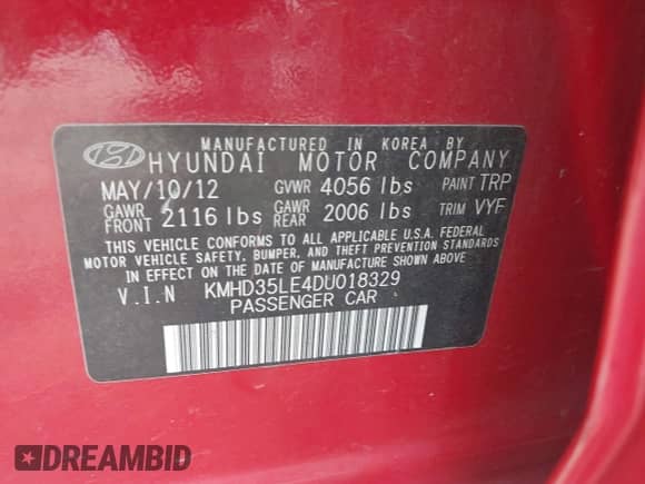 2013 Hyundai Elantra z VIN KMHD35LE4DU018329, wystawiony jako IAAI lot #42977322 z przebiegiem 161 690 mil mil oraz . Historia ofert i sprzedaży dostępna na DreamBid. Obrazek 9.