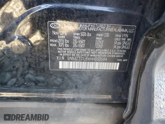 2017 Hyundai Santa Fe 2.4L z VIN 5NMZTDLB4HH030584, wystawiony jako Copart lot #85115785 z przebiegiem 114 876 mil mil oraz Czysty tytuł • Clean title. Historia ofert i sprzedaży dostępna na DreamBid. Obrazek 12.