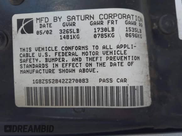 2002 Saturn SL with VIN 1G8ZS52842Z270083, listed as a IAAI auction lot 42395364 with 131,147 mi miles and . Bid and sale history available at DreamBid. Image 9.
