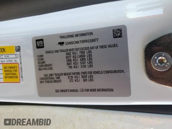 2024 Chevrolet Tahoe LT с VIN 1GNSCNKT9RR218877, выставлен на аукционе Copart как лот 84299474 с пробегом 14 117 миль миль и Списание • Salvage title. История ставок и продаж доступна на DreamBid. Изображение 15.